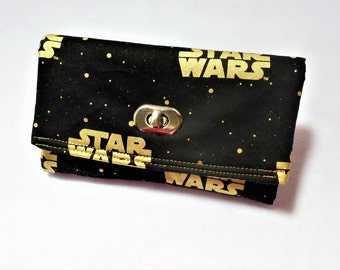 Star Wars Gold and Black Wristlet Wallet, Gold Star Wars Wallet, Star Wars Wristlet, Star Wars Gifts, Tri-Fold Wallet