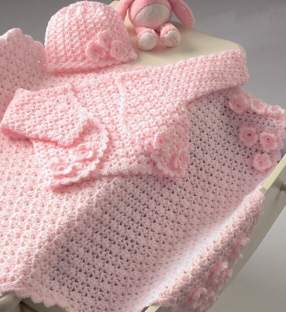 Baby Bolero Hat And Pram Blanket Crochet Pattern. PDF