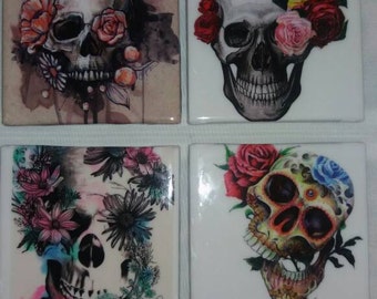 Skull Coasters, skulls and roses, Coasters, skulls