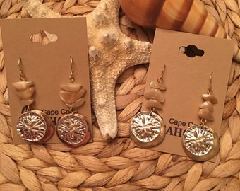 Sand dollar ,Triple Pebble Earrings, Coastal,Beach,Sea,Nautical,Jewelry