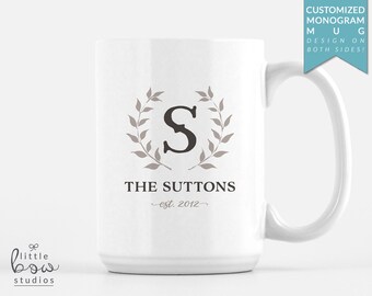 Customized Monogram Mug, Custom Initial Mug, Personalized Family Last Name Mug, Unique Hostess Gift, Housewarming Gift, 15 oz mug, Christmas