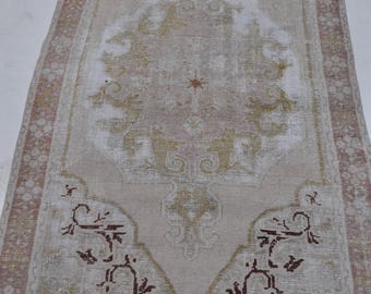OUSHAK RUG,Vintage Oushak Rug,Turkish Oushak Floor Rug,Vintage Handwoven Home Decor Rug,Turkish Bohemian Chic Rug,4' x7'3'' feet / 123x220cm