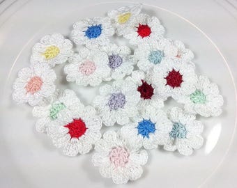 18 Crochet Flowers Appliques Pastel Flowers Crochet Appliques Set of 18 Pz Crochet Flowers Crochet Scrapbooking Crochet Applique 9 petals