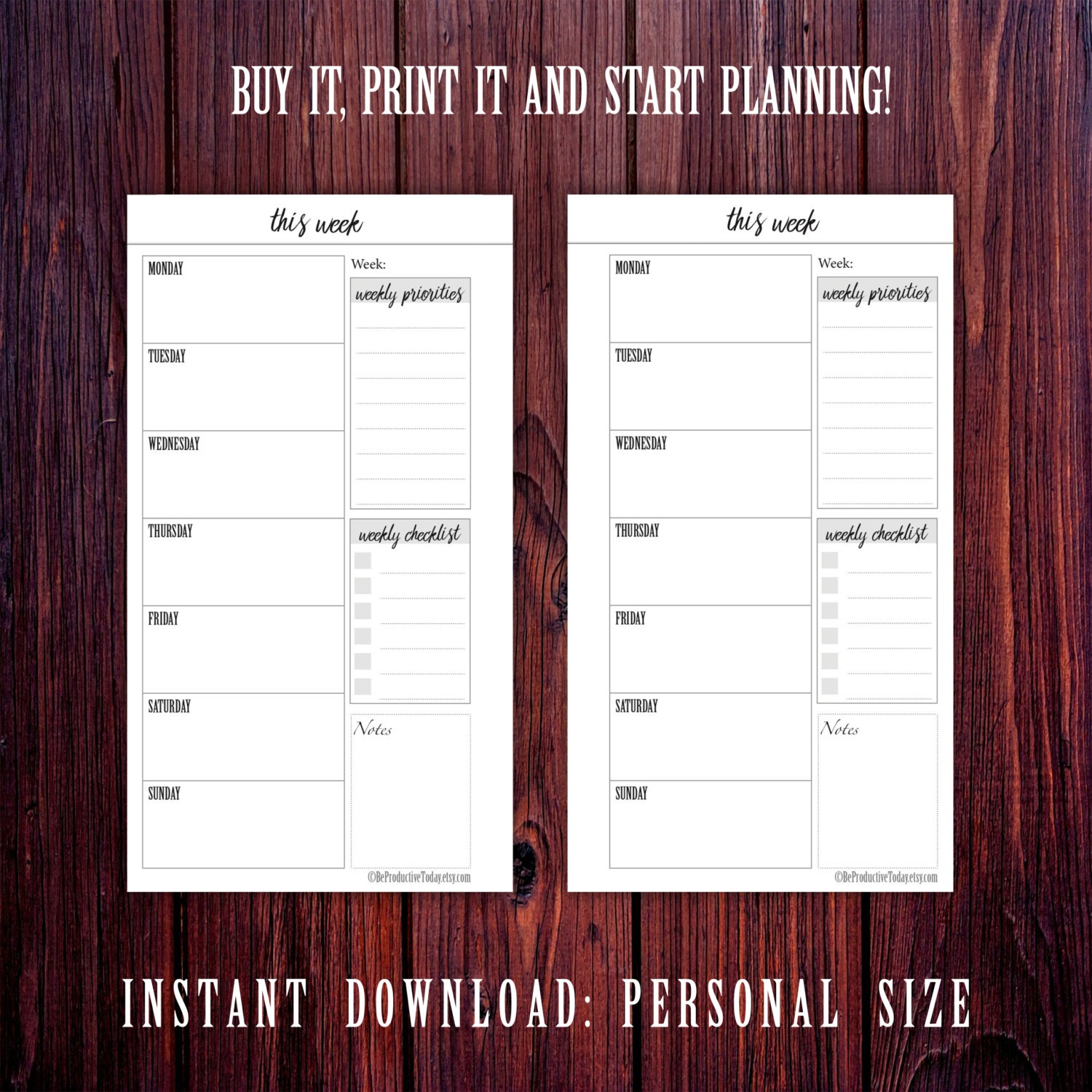 PERSONAL Inserts Weekly Planner Personal Size Filofax