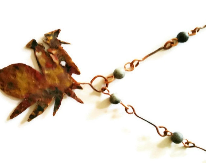 Copper Dragon Head Pendant Necklace, Blackstone and Copper Necklace, Dragon Necklace