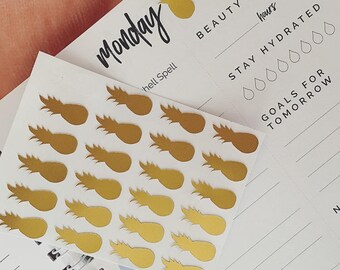 Gold Pineapple Stickers (60 count) - Pineapple Planner Stickers - Fruit Stickers for Journal or Diary - Cute Planner - Food Journal Stickers