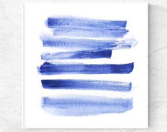Brush stroke Navy blue abstract art watercolor print square printable wall art abstract art download, 5x5 print, 8x8 print, 12x12 print