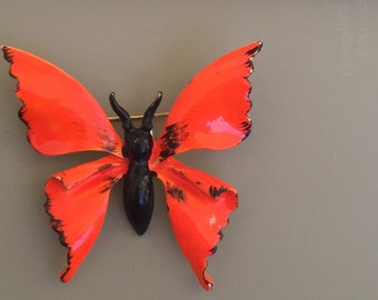Striking Vintage Orange Winged Butterfly Brooch.