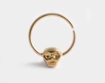 Skull Septum Ring, Gold Septum Ring, Nose Piercing, Septum Jewelry, Goth Jewelry, Gold Nose Jewelry, Punk Jewelry, Sugar Skull Jewelry