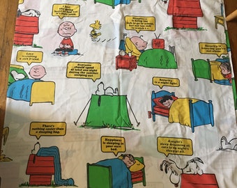 Vintage 1970s (1971) Peanuts Sheet Set Bedtime Themed Sleep Quotes - Twin Flat Sheet and Fitted Sheet
