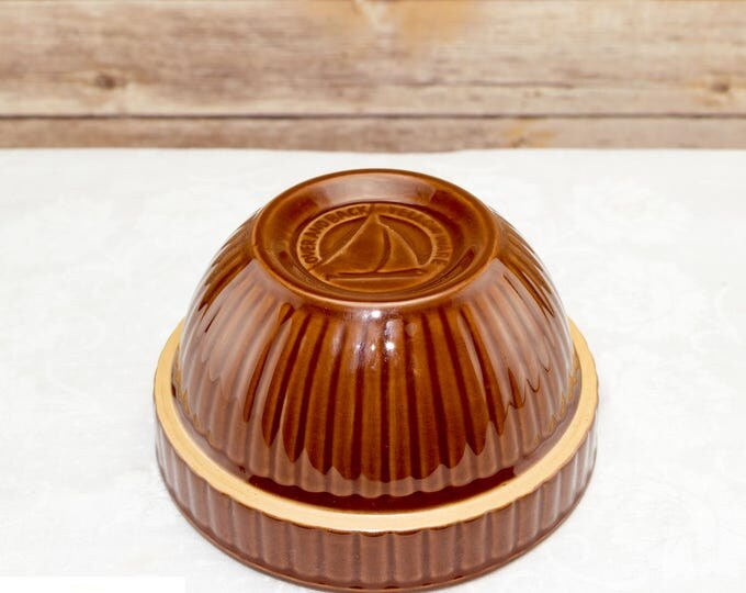 Vintage Over And Back Glazed Yellow Ware Pottery Bowl | Rustic Home Decor