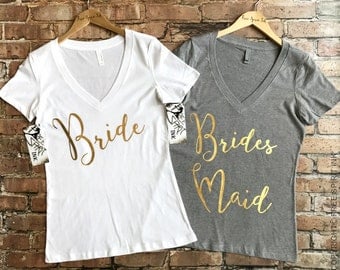 Bride Shirt. Bridesmaid Shirt. Gold Foil Bridal Party Shirts. Bridal Shower Gift. Maid of Honor Tee. Team Bride Shirt. Bachelorette Party