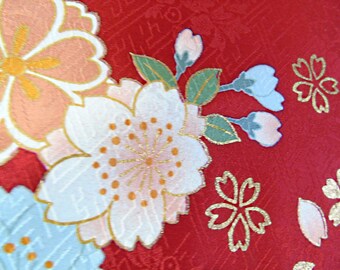 Japanese Silk KIMONO Fabric - Flowers and Kanze Waves (sample)