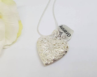 Heart Locket Necklace With a Relation Charm, Mum, Mummy, Granny, Nana, Family Necklace Pendant