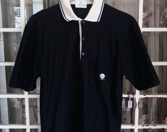 Vintage Givenchy paris polo tee single pockey embroidery/black with white collar/made in italy