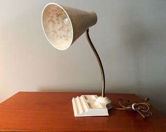 Vintage White & Gold Fiberglass Desk Lamp