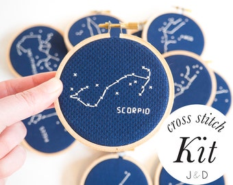 Scorpio Constellation, Modern Cross Stitch Kit, Zodiac
