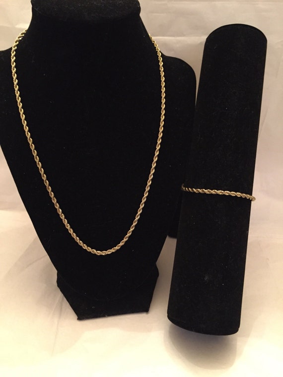 Gold Rope Chain Necklace and Bracelet Set