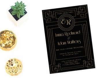 Gatsby wedding invitations, Gatsby inspired wedding stationery, Art deco wedding invitations, Art Deco Wedding invites, Wedding Invitation