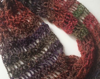 Stunning, one of a kind, multi-coloured, lacey, crochet, scarf