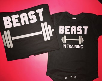 Beast & beast in training dad shirt and baby onesie dad and baby matching shirts