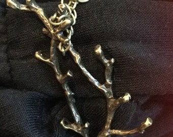Antique Brass Branch Necklace / Charm Necklace / Long Necklace