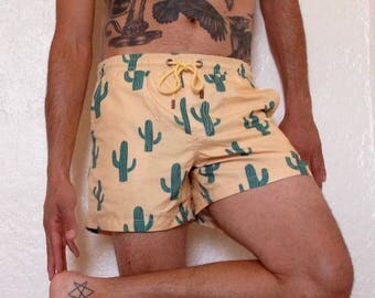 Cactus Board Shorts \\ Trunks \\ Swim Suit \\ Active Wear \\ Yellow \\ Volley Ball Surf Body Board Mens Beach Gym Active Beach Pool Swim New