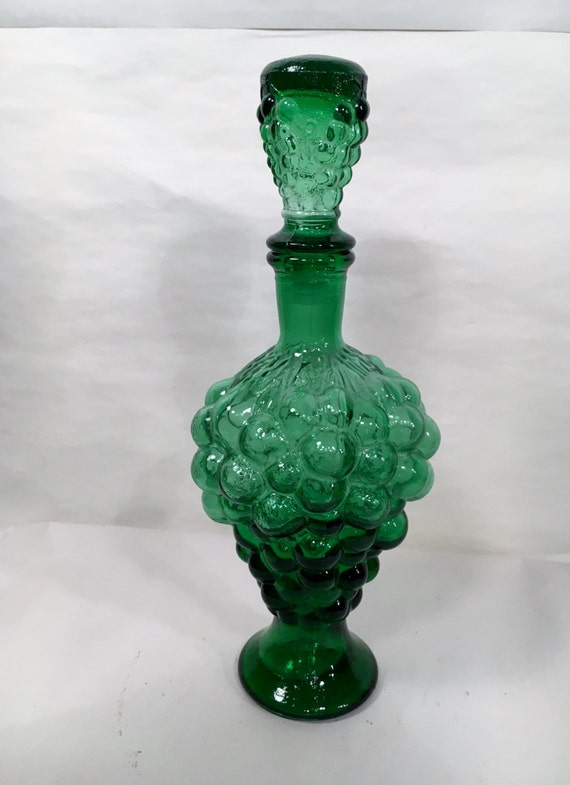 Vintage Green Glass Decanter Grape Decanter Mid Century