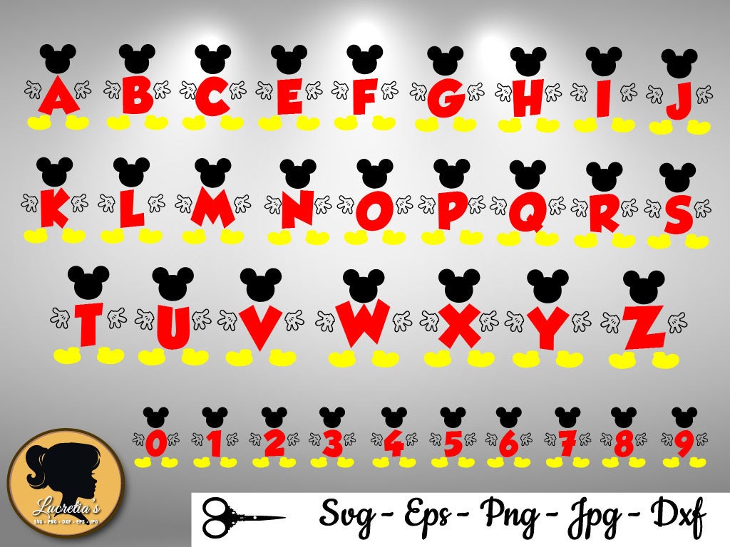 mickey mouse alphabet mickey numbers font silhouette