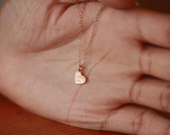 Small Heart Necklace, Sideways Heart Necklace, Rose Gold Necklace, Heart Charm, Bridesmaid Gifts, Rose Gold Chain Necklace, Love Necklace