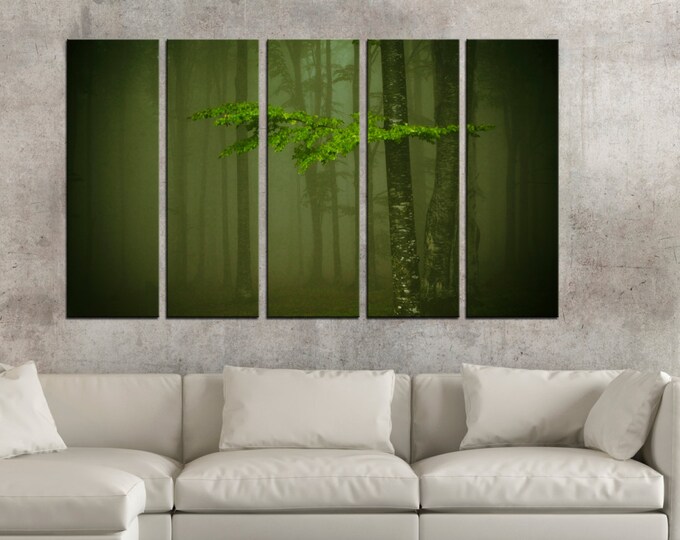 Large fog forest wall art canvas print, , Forest Photography, dark forest print, diy forest wall art, nature print, woodland wall art