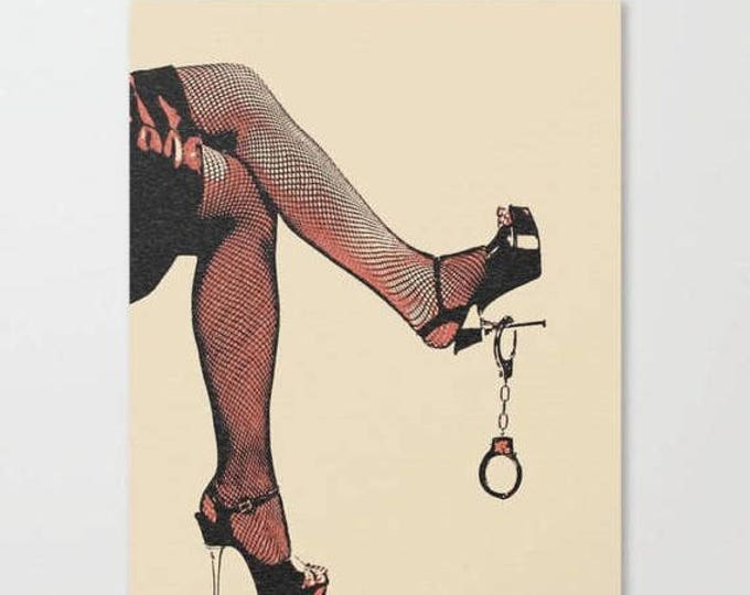 Erotic Art Canvas Print - Dirty bedroom games, unique sexy conte style drawing, mistress in high heels sketch sensual high quality artwork