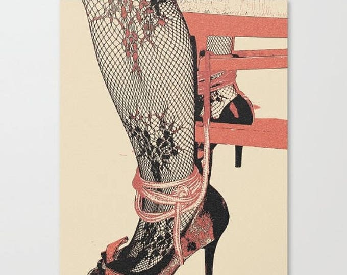 Erotic Art Canvas Print - Dirty bondage posing 5, unique, sexy conte style drawing, ropes and heels sketch sensual high quality artwork