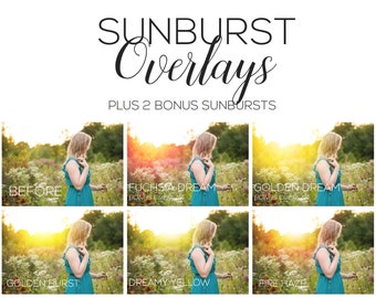 Photoshop Overlay - Sunburst Overlays + 2 NEW Sunbursts! | Photoshop overlays, Photoshop actions, sunflare overlays, sun overlay, photoshop
