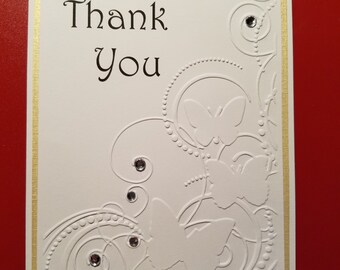 Handmade Thank You Greeting Card Embossed and with Rhinestones