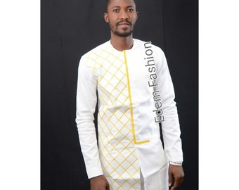 White and gold African clothing African dashiki shirt