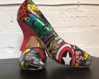 Marvel Comic Book Bridal Shoes Wedding Low Heels Fabric or Comic book pages