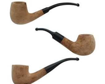 Briar Tobacco Pipes - Assorted 3 Pack of Bent Smoking Pipes with Unfinished Bowls
