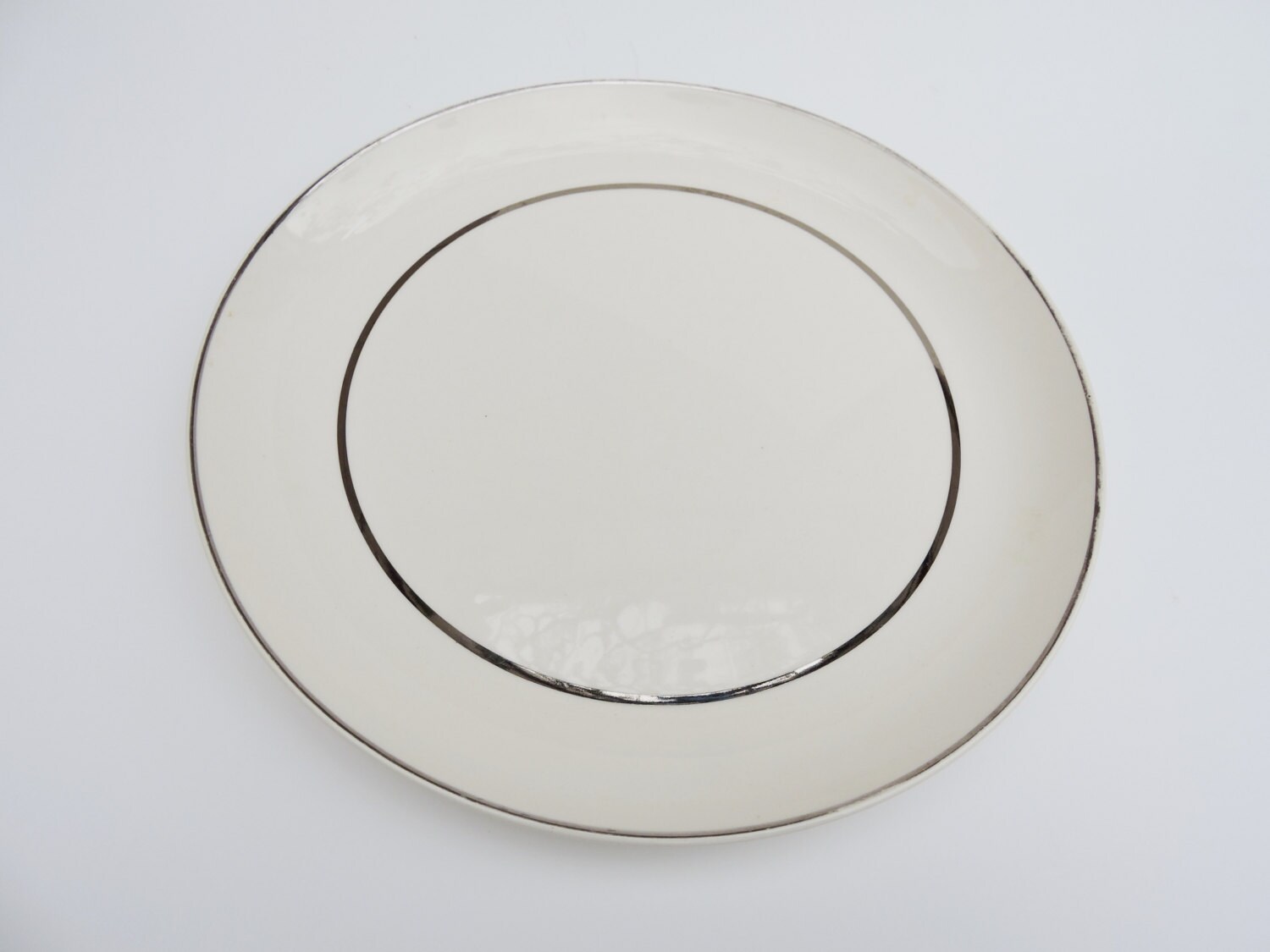 American Ironstone Silver Trim White Porcelain Dinner Plate