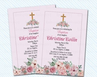 Digital Printable Baptism Invitation.  baby Shower Invitation. It's a girl invitation