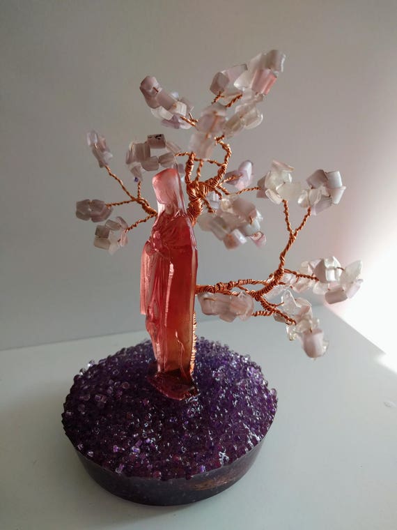 Pink Clear Resin Epoxy Virgin Mary Purple Wire Beaded Tree of