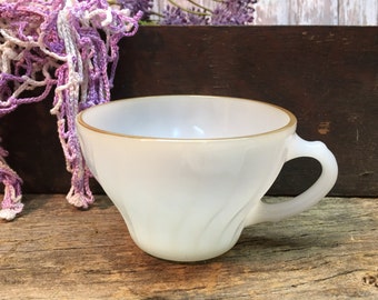 Vintage Anchor Hocking Teacup/Oven Proof/Milk Glass/Gold Rim/Made in USA