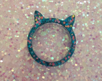 19mm turqouise and gold kitty ears statement ring
