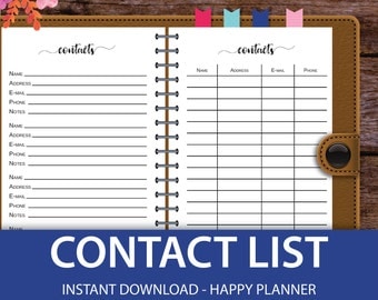 Contact Paper, Phone Number, Contact Page, Contact Number, Big Happy Planner Printable, Mini Happy Planner Inserts, Classic Happy Planner