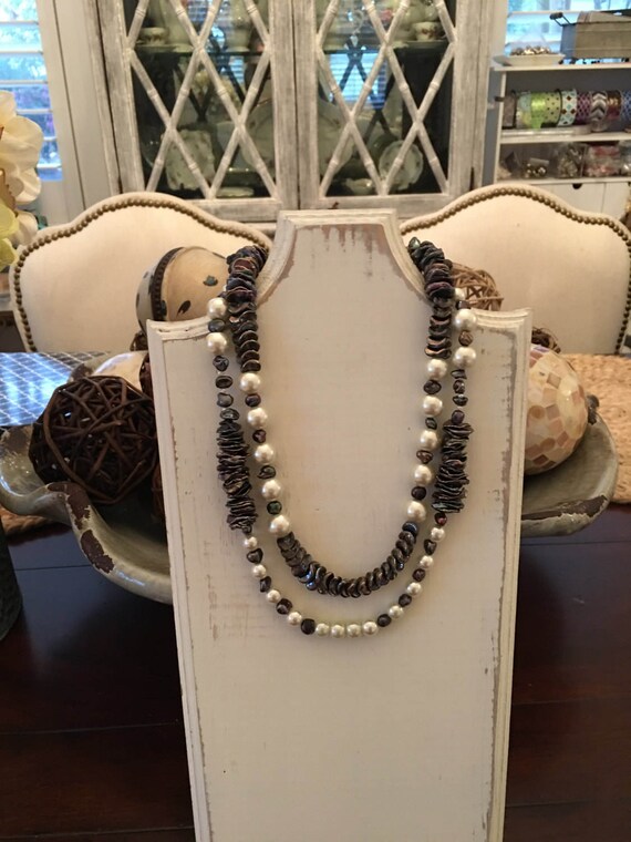 Keisha Pearls, White Pearls and Seed Pearl 2 Strand Necklace
