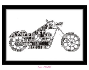 PERSONALISED Harley Davidson Word Art Wall Print Gift Idea Decor Birthday For Him Son Dad Grandad Motorcycle Motorbike Cruiser Motor Bike