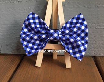 Blue cross check, dog bow tie