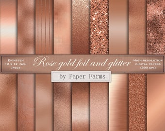 Rose gold digital paper, rose gold foil digital paper, rose gold scrapbook paper, rose gold glitter, rose gold foil scrapbook paper, wedding