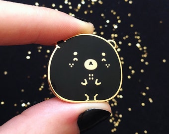 C-Grade Happy Black Bear Pin - Enamel Pin, Lapel Pin, Kawaii Pin, Cute Pin, Animal Pin, Cloisonné, Pin Badge, Gold Hard Enamel