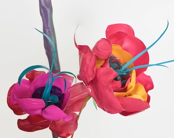 Funky Colourful Flowers made from upcycled plastic bottles. Eco friendly gift.